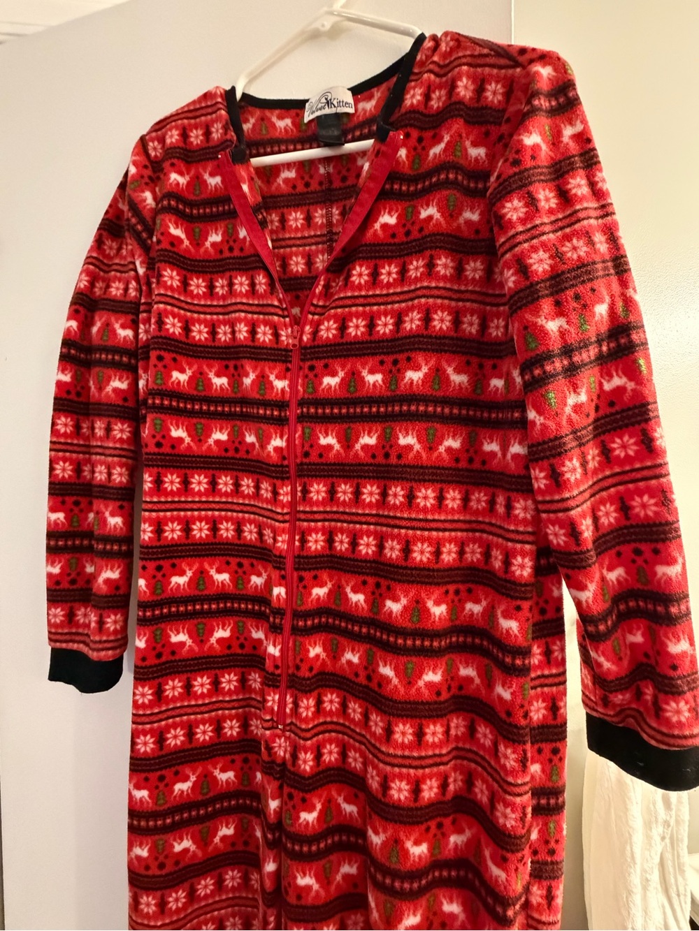 Red Holiday Patterned Christmas Women’s Zip-Front Onesie